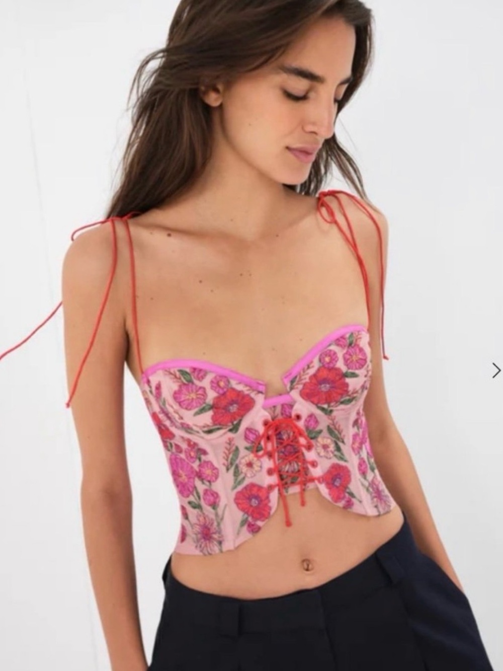 For Love And Lemons Kaylee Pink embroidered Lace-Up Corset top